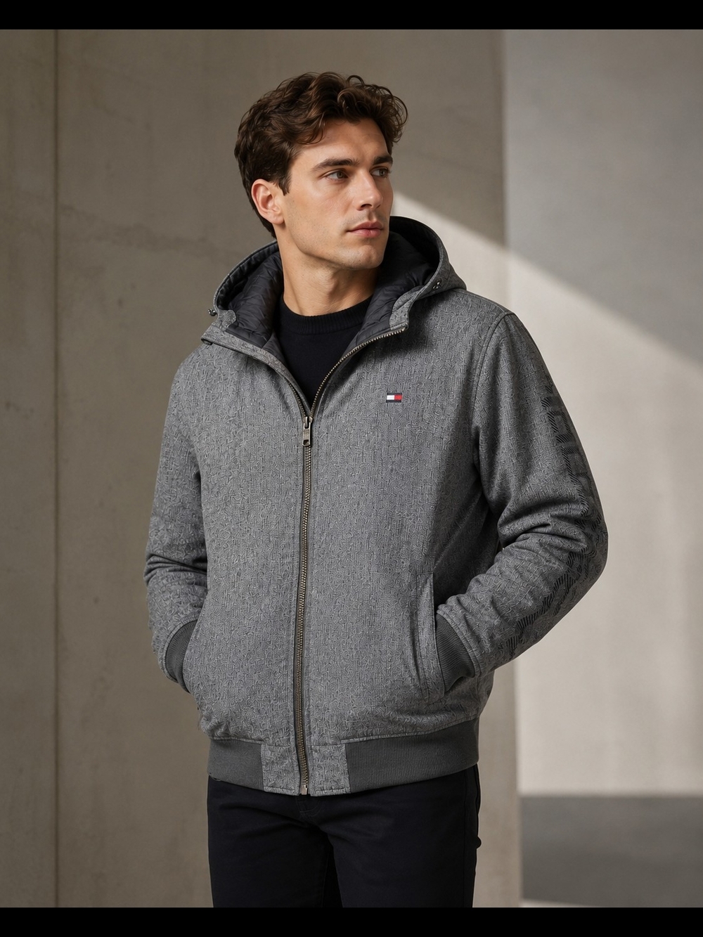 Tommy Hilfiger Grey Hooded Bomber Jacket